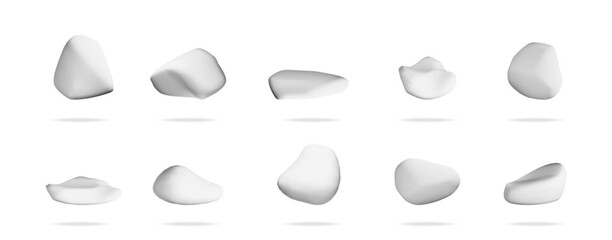 Poster - Set of abstract gray smooth 3d shapes or stones with shadow. Organic blob object collection. Minimalist graphic design element.