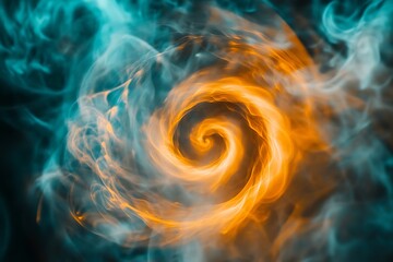 Poster - Floating spiral mist in orange and aqua with pulsing lights 