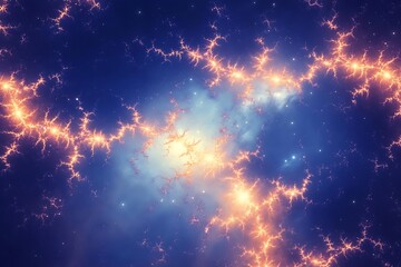 Poster - Fractal nebula structures bend across a glowing blue void 