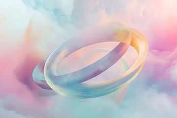 Poster - •  Geometric rings orbit within a soft pastel space cloud 
