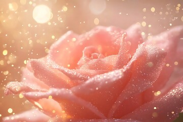 Poster - Glittering rose fog wraps around floating golden dust trails 