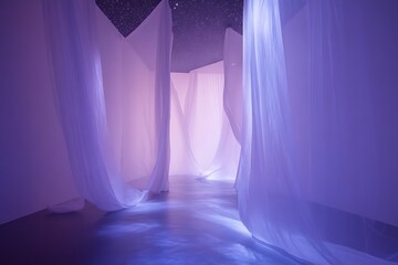 Poster - •  Glowing platinum fog drifts through a sapphire starlit void 