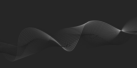Poster - Abstract black background with whit line. Modern template abstract design flowing particles digital frequency track equalizer. abstract wave line for banner, wallpaper background with wave design