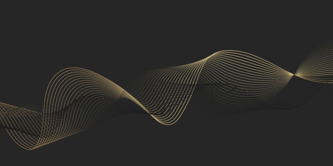 Poster - Abstract black background with golden line. Modern template abstract design flowing particles digital frequency track equalizer. abstract wave line for banner, wallpaper background with wave design