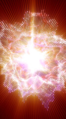 Poster - Abstract explosion of glowing light particles radiating from the center with vibrant orange and purple hues