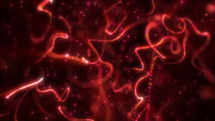 Poster - Vivid red glowing lines and particles swirling dynamically through a deep, dark backdrop