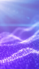 Poster - abstract landscape made of shimmering digital particles on a soft purple and blue gradient backgroun