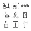 © Влада Яковенко - Transit Icon Set. Outline icon set of multimodal transit centers: train platform, bus bay, bike rack, taxi stand, pedestrian