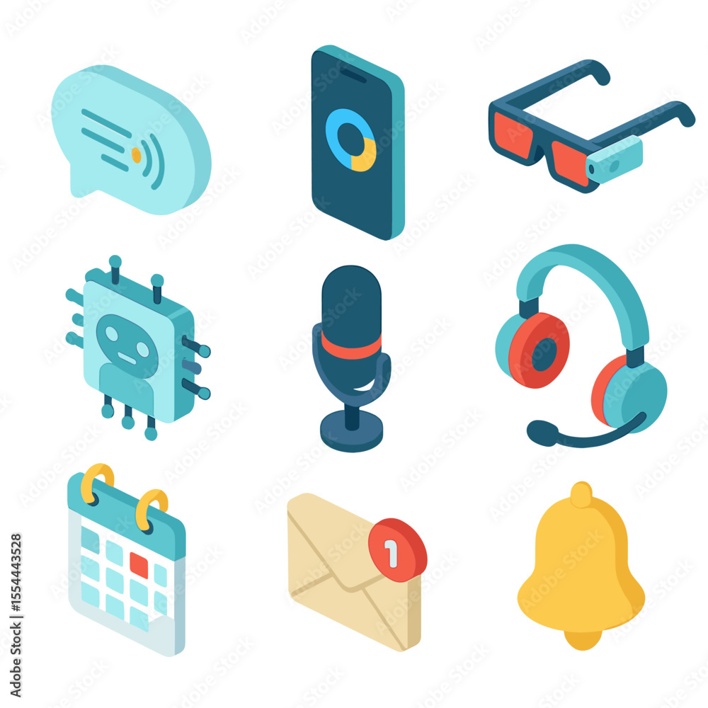 Virtual Assistant Icon Set. Isometric Flat icon set of virtual ...