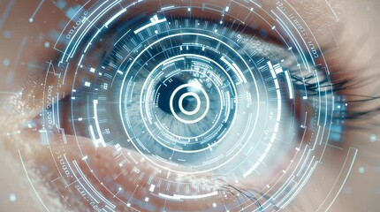 Aufkleber - Close-up of a Human Eye with Futuristic HUD Overlay
