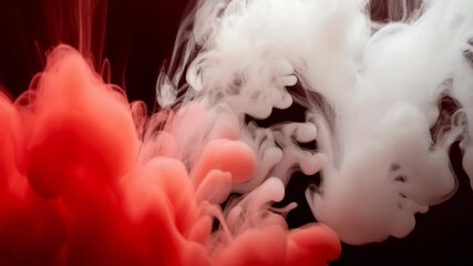 Poster - Abstract smoke of red and white ink swirling in water creates a dynamic texture