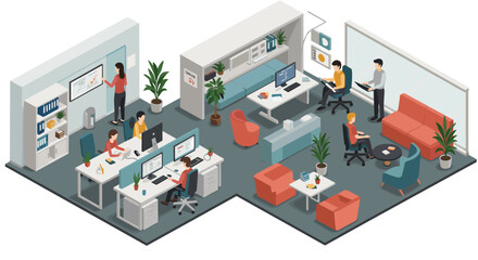 Aufkleber - Modern office workspace vector illustration: isometric design for business and corporate use