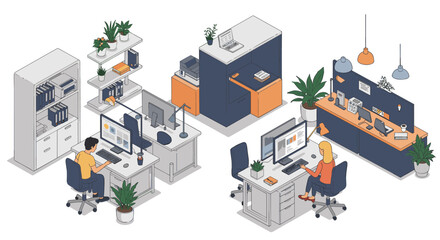 Poster - Modern office workspace vector illustration: isometric design for posters and prints