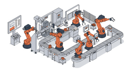 Poster - Isometric factory automation: vector illustration for technology design