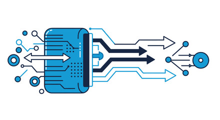 Poster - Digital data processing vector illustration for tech concept design in futuristic line style