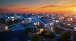© kola - evening in the city, A futuristic smart home with glowing solar panels connected to a digital energy grid
