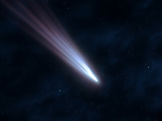 Wall Mural - comet in the night sky. bright celestial body. shooting star isolated. glowing comet tail. stardust 