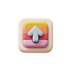 Poster - Colorful 3D Upwards Arrow Icon with Layered Background in Pastel Shades for Creative Projects and Digital Design