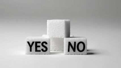 Poster - White sugar cubes symbolize a difficult decision regarding sugar consumption, with yes and no options, prompting reflection on health and dietary choices