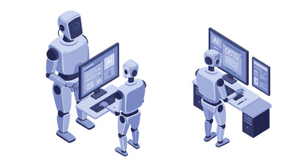 Poster - Futuristic office robots vector illustration for technology concept and design