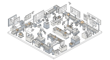 Poster - Factory automation system vector illustration: isometric design for technology poster