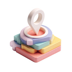 Poster - 3D Vector Illustration of Colorful Map Pin on Stacked Layers of Abstract Shapes for Navigation Concepts