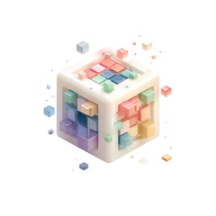 Fototapete - Colorful 3D Cube with Abstract Shapes and Elements for Creative Digital Design Projects