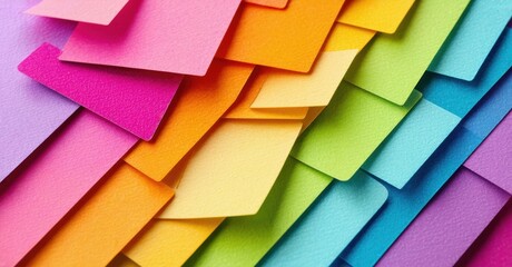 Fototapete - Colorful paper squares overlap, creating vibrant abstract pattern. Bright hues blend, forming dynamic visual texture.