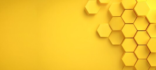 Poster - Abstract 3d hexagonal honeycomb wall backdrop business web design - geometric hexagon texture, isolated on yellow background banner long with copy space
