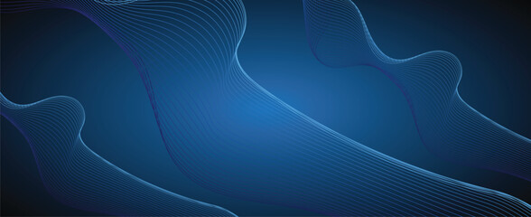 Poster - line wave background. Blue minimal round lines abstract background. Thin line wavy abstract vector background. Curve wave seamless pattern design