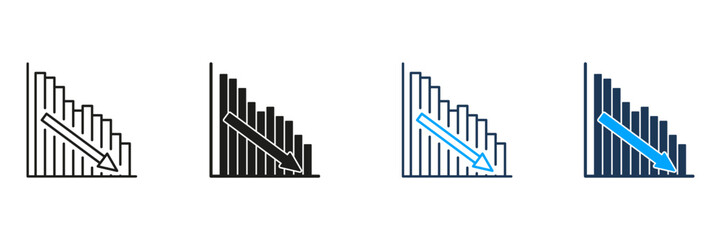 Fototapete - declining bar chart with downward arrow line and solid icon set. financial loss, economic downturn, 