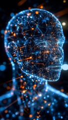 Aufkleber - Futuristic Digital Head Profile with Glowing Network Against Abstract Cosmic Background Design