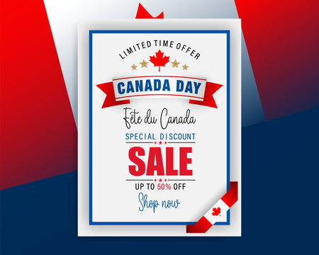 Fête du Canada=Canada Day
Holiday design, background with handwriting texts, maple leaf for Canada National day, sales and commercial events; Vector illustration.
