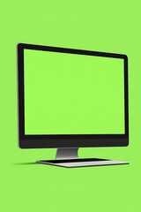 Poster - Modern computer monitor on a vibrant green background, ideal for tech-related designs