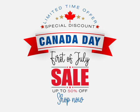 Holiday design, background with handwriting texts, maple leaf for Canada National day, sales and commercial events; Vector illustration.