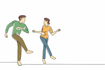 Poster - Continuous one line drawing married couple dancing on the dance floor. Dancing is not just about movement, but also about health. International Dance Day. Single line draw design vector illustration