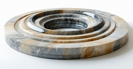 Poster - Marble object, concentric circles, polished stone, neutral tones, elegant design. Minimalist sculpture, interior decor, studio shot.