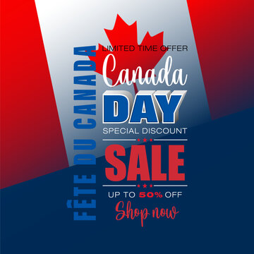 Fête du Canada=Canada Day
Holiday design, background with handwriting texts, maple leaf for Canada National day, sales and commercial events; Vector illustration.