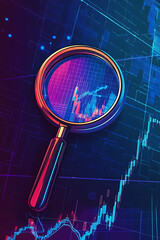 Poster - Magnifying glass over vibrant financial chart illustrating market trends and analysis