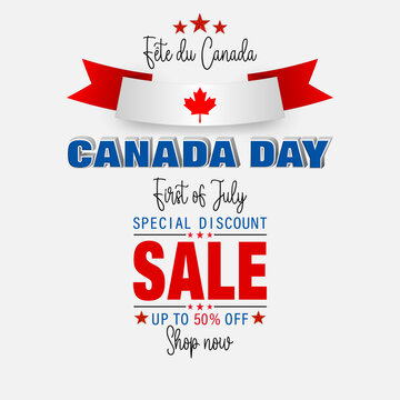 Fête du Canada=Canada Day
Holiday design, background with handwriting texts, maple leaf for Canada National day, sales and commercial events; Vector illustration.