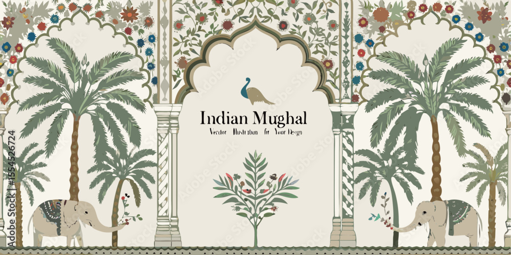 Mughal Pattern Tree Intricate indian mughal architectural design featuring elephants palm ...
