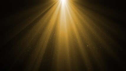 Wall Mural - Volume Light Gold Color from Top in the Dark Backlit Dust Seamless Illustration. Golden Lamp Rays Shining on Black Background with Flying Particles Looped 3d Animation. Design Element for Overlays 4k.