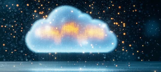 Poster - Abstract Data Rain in Cloud Computing with Glowing Dots Representing Connectivity and Protection