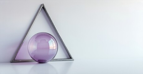 Aufkleber - Silver triangle frame contains purple sphere. Minimalist composition, soft lighting, clean background. Reflective surfaces create subtle highlights.