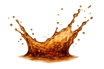 Poster - Refreshing cola splashing, creating dynamic droplets and a crown-like shape, isolated on a transparent background