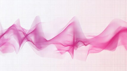 Poster - Soft pink waves dynamically expanding across white gridded background, representing fluid energy flow and digital data visualization with elegant, modern aesthetic