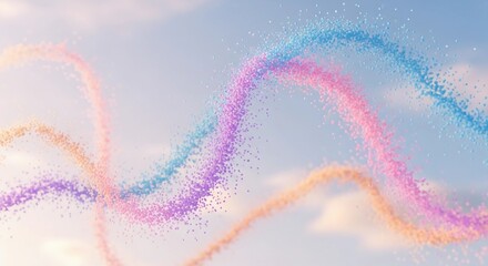 Wall Mural - Abstract colorful glittery wavy lines on blue sky background