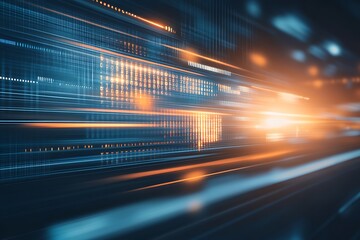 Digital data stream with binary code and light trails for technology innovation concept