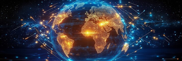 Poster - Artistic Depiction of Global Internet Connectivity with Digital Pathways and Networks