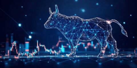 Poster - Dynamic Bullish Stock Market Trends Visualized with Candlestick Charts and Neon Blurred Backgrounds